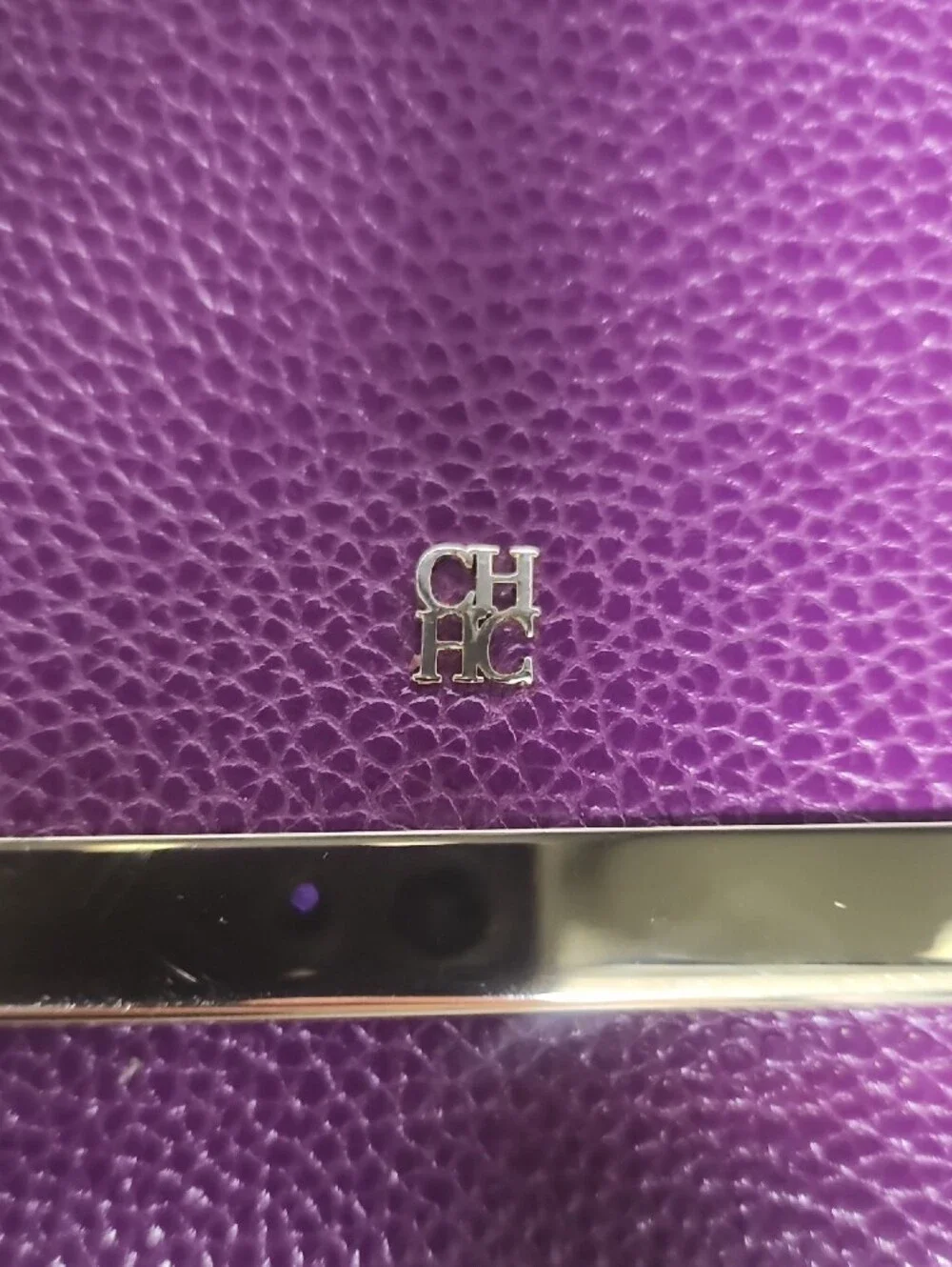 Carolina Herrera Purple Leather Clutch with Silver Chain
